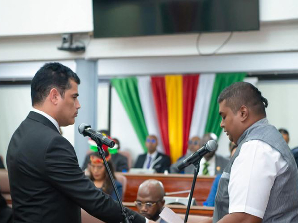 Suriname's National Assembly newly-elected chairman Ashwin Adhin takes oath (Image Credit: X/@IndEmbSur)