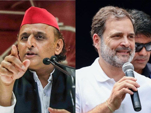 Leader of Opposition in Lok Sabha and Congress MP Rahul Gandhi (R); Samajwadi Party president Akhilesh Yadav (L) (Photo/ANI)