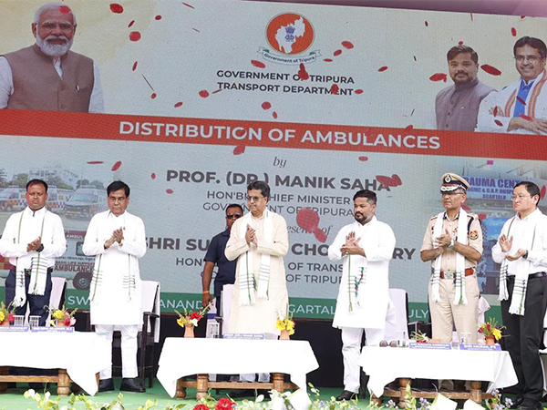 Tripura Chief Minister Manik Saha with other dignitaries (Photo/ANI) 