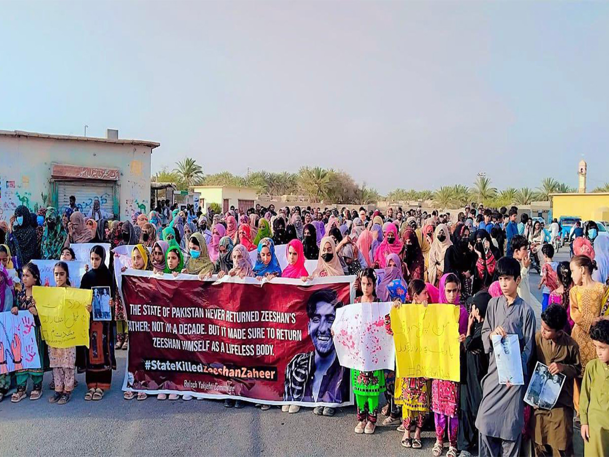 Protest rally against the killing of Zeeshan Zaheer (Photo/ X@BalochYakjehtiC)