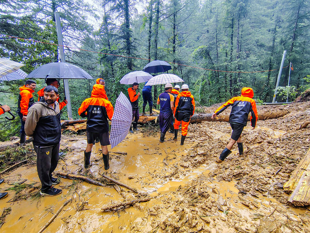 SDRF personnel make efforts to reach the Seraj Valley, which is severely affected by cloudbursts, in Mandi (Photo/ANI)  