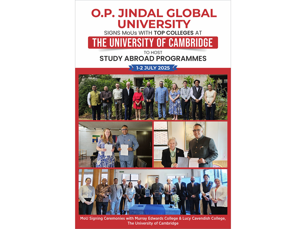 O.P. Jindal Global University Signs MoUs with Colleges at University of Cambridge for Law & Fintech Programmes