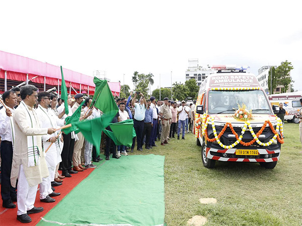 Chief Minister Manik Saha flags off BLS ambulances and vehicle tracking system in Agartala (Photo/ANI)