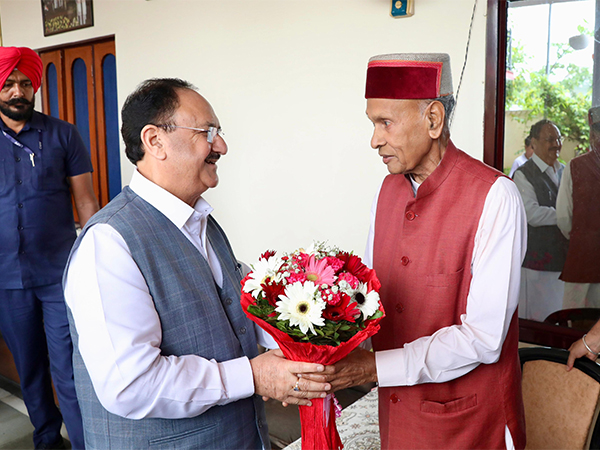  Union Minister and BJP president JP Nadda meets former Himachal CM Prem Kumar Dhumal at his residence in Samirpur (Photo X/@JPNadda)