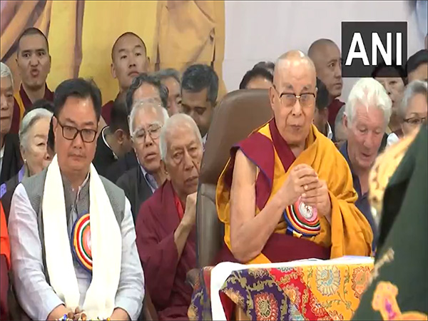 Union Ministers Kiren Rijiju and Dalai Lama at the  birthday celebration (Photo/ANI)