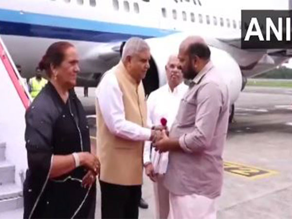 Vice President Jagdeep Dhankhar received by Governor Rajendra Arlekar and Minister P Rajeev at Kochi airport(Photo/Kerala PRD)