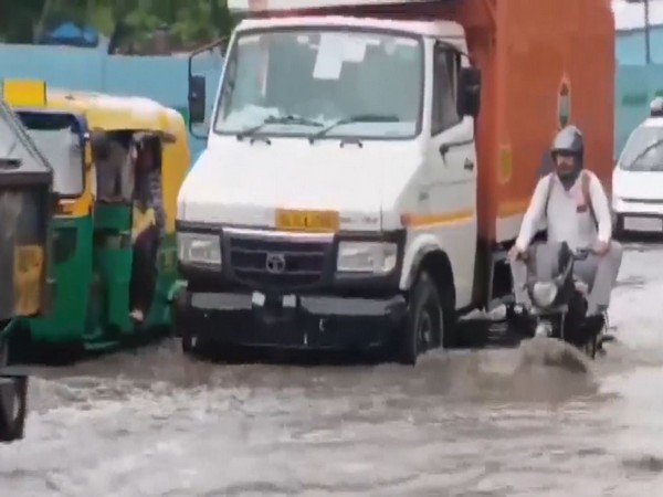 Waterlogging in Delhi's Mehrauli-Badarpur road. (Photo/ANI)