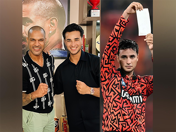 Abhishek Sharma & Shikhar Dhawan (L) and Abhishek Sharma celebrating his ton in IPL 2025 (R). (Photo: Shikhar Dhawan X /IPL)