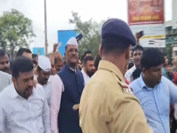 Maharashtra Minister Pratap Baburao Sarnaik at protest site (Photo/ANI)