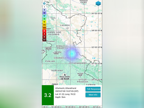 Earthquake of magnitude 3.2 hits Uttarkashi (Photo/@NCS_Earthquake)
