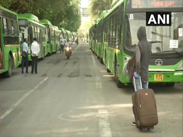 DTC buses parked outside New Delhi Railway station. [Photo/ANI]
