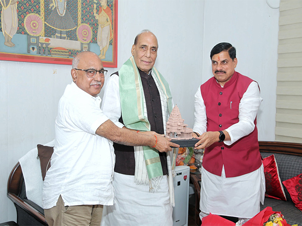 MP CM Mohan Yadav along with BJP Chief Hemant Khandelwal meeting Defence Minister Rajnath Singh in New Delhi (Photo/ X @DrMohanYadav51)