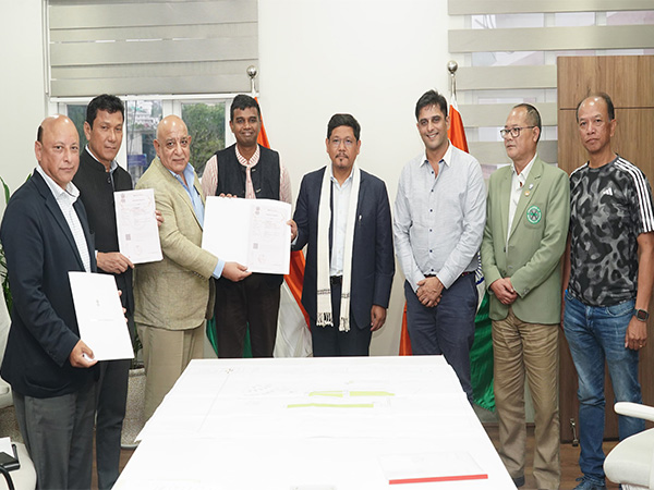 Meghalaya Chief Minister Conrad Sangma (middle) with shooting sports representative (Photo/ANI)