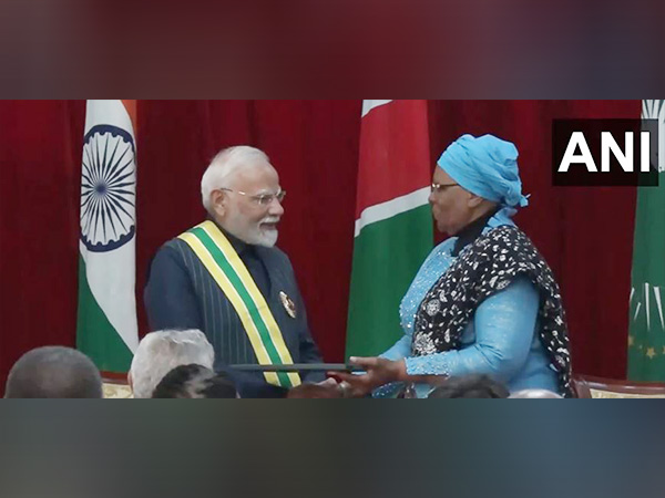 PM Modi receiving the Order of the Most Ancient Welwitschia Mirabilis (Photo/ ANI DD)