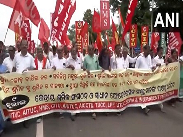 Visuals of Bharat Bandh rally in Bhubaneswar, Odisha (Photo/ANI) 