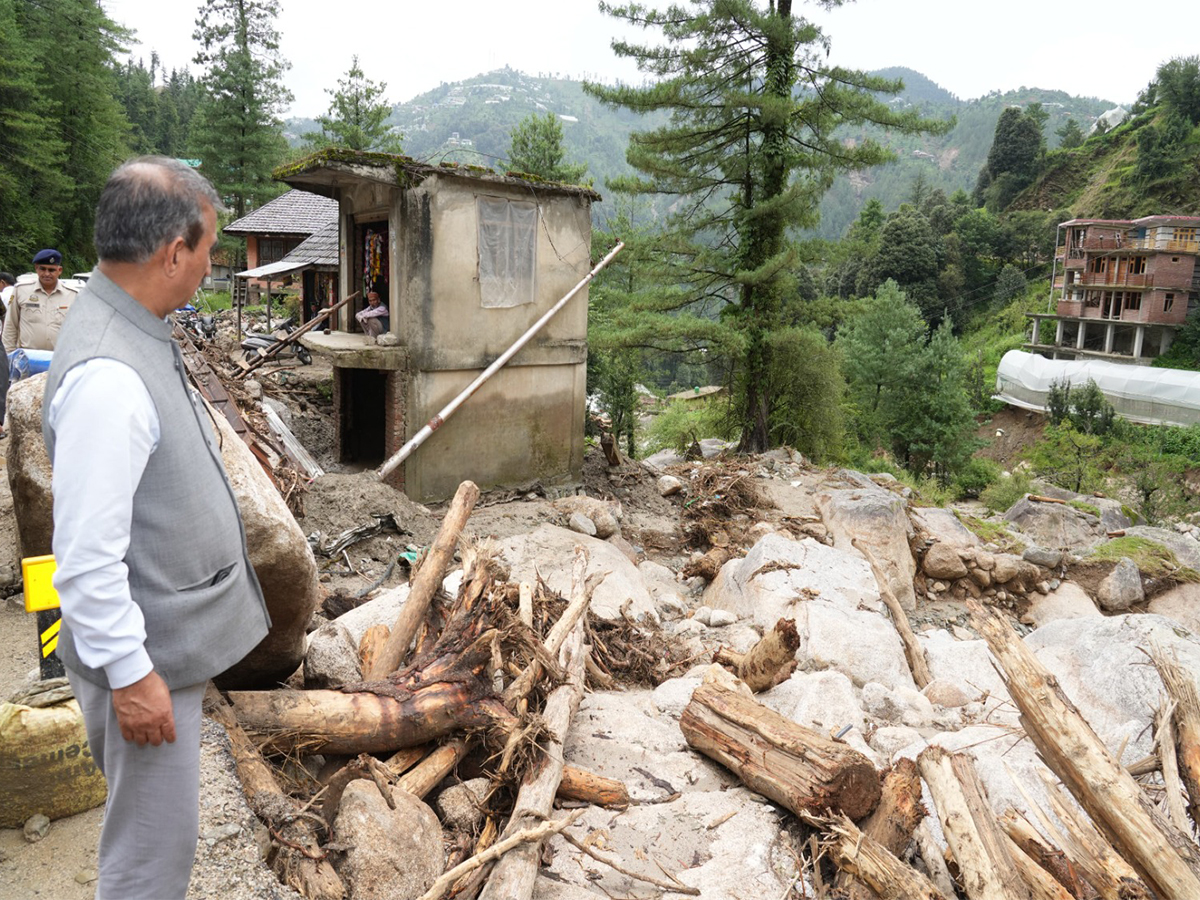 Himachal CM Sukhu touring various flood-hit locations in Mandi district on Wednesday. (Photo/ANI) Himachal CM Sukhu touring various flood-hit locations in Mandi district on Wednesday. (Photo/ANI)