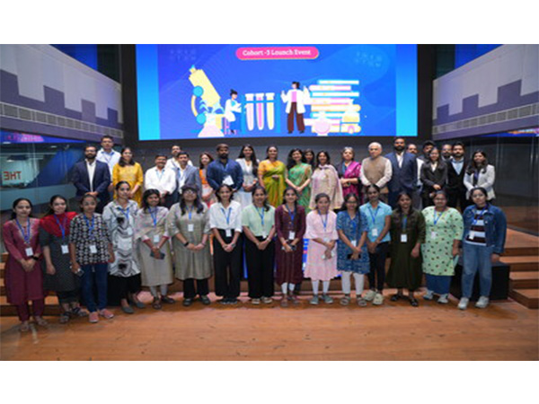 Student beneficiaries of the Syngene-RICH STEM Scholarship and Mentorship Program with dignitaries and mentors at the launch of the third cohort in Hyderabad.