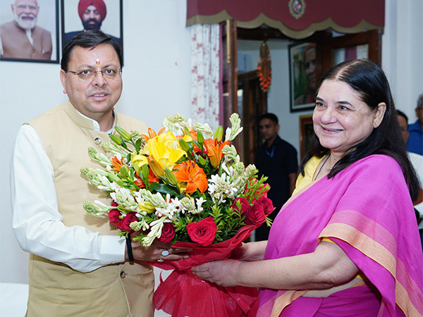 Maneka Gandhi met Uttarakhand Chief Minister Pushkar Singh Dhami (Photo/ANI)