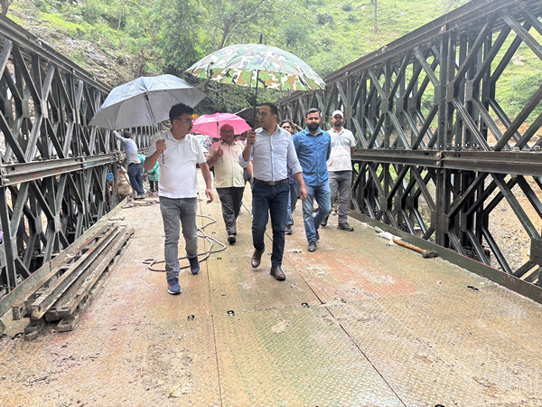 Uttarkashi District Magistrate Prashant Arya inspecting Bailey bridge (Photo/ANI)