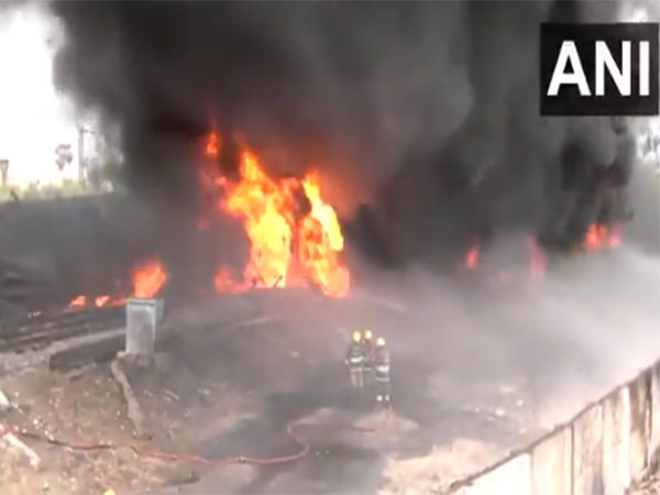Freight train carrying diesel catches fire near Tiruvallur (Photo/ANI)