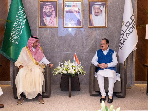 Union Minister JP Nadda holds meeting with Bandar bin Ibrahim Al Khorayef, Minister of Industry & Mineral Resources, in Riyadh (Photo/X@JPNadda)