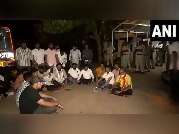 Congress workers stage protest outside AIIMS Bhubaneswar (Photo/ANI)
