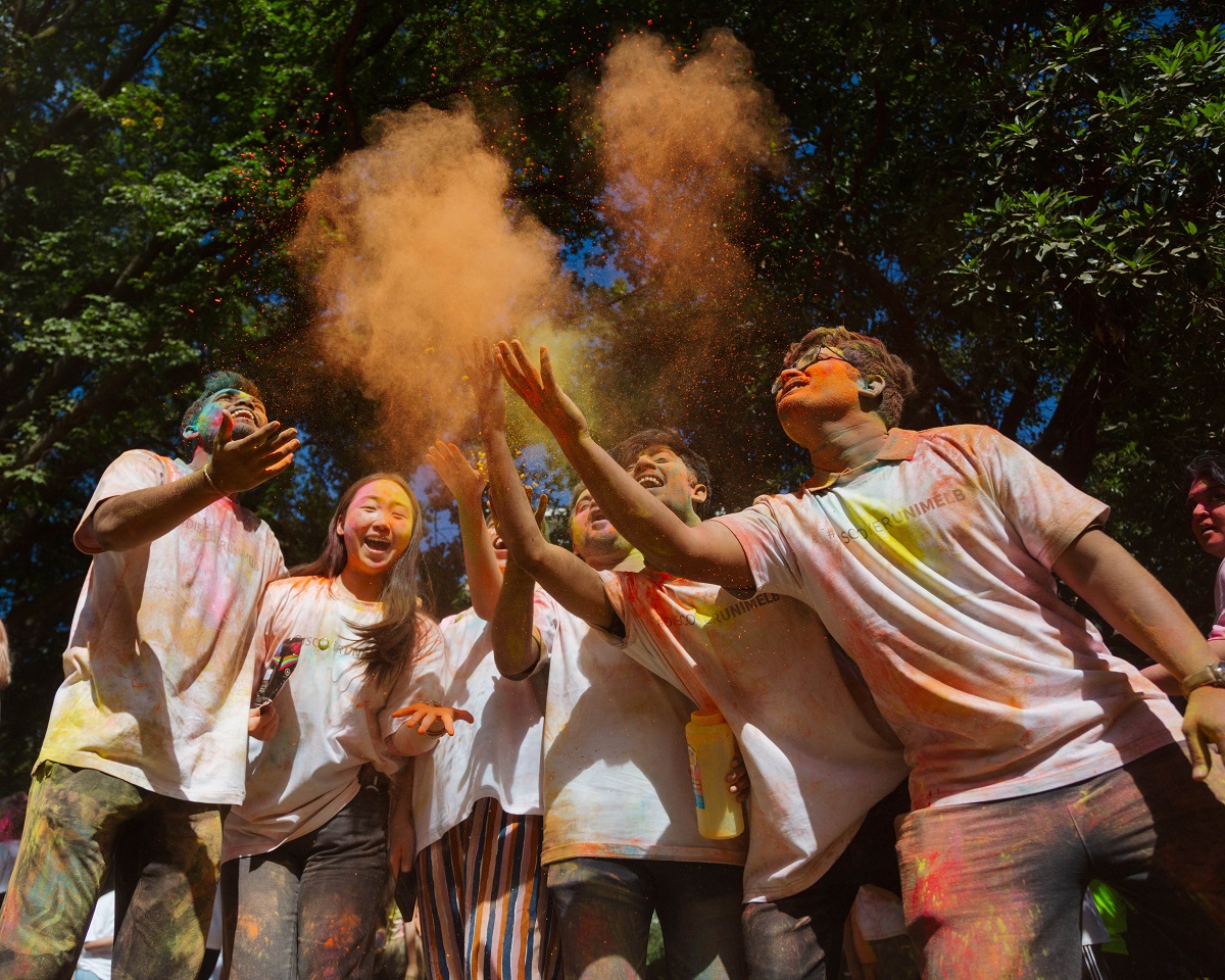 Students celebrating the festival of Holi