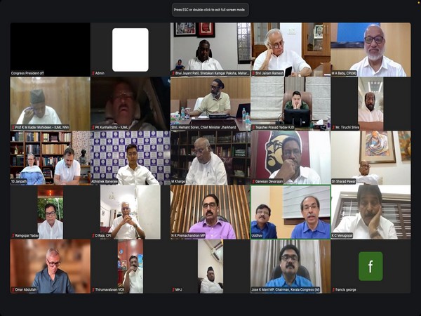 INDIA block leaders during the virtual meeting (Photo/X/@Jairam_Ramesh)