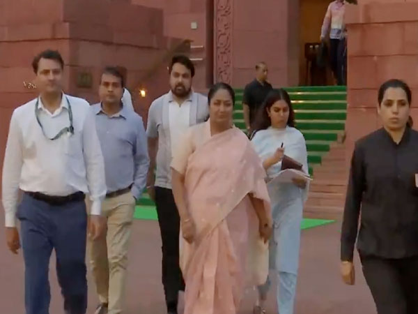 Delhi Chief Minister Rekha Gupta outside the Parliament (Photo/ANI)