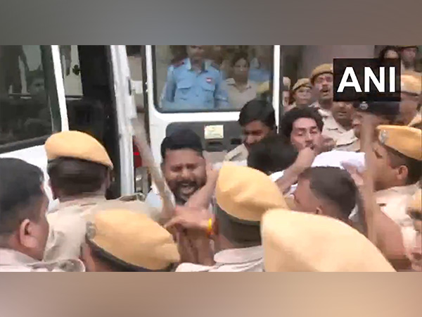 Locals stage protest over primary school roof collapse in Rajasthan. (Photo/ANI)