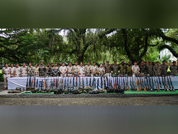Manipur Police and Security Forces recover arms and ammunition. (Photo/ANI)