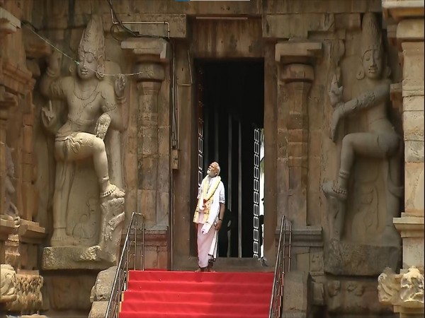 PM Modi at Gangaikonda Cholapuram Temple in Ariyalur (Photo/ANI)