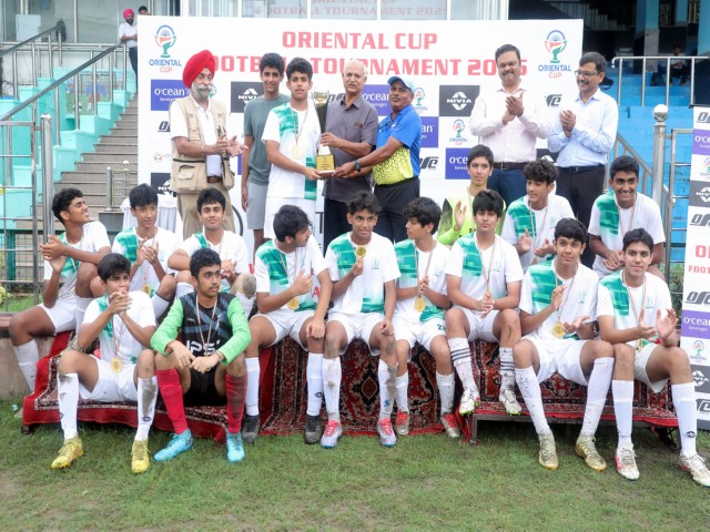 DPS RK Puram lifting Oriental Cup Football Tournament 2025 (Image: Oriental Cup media)
