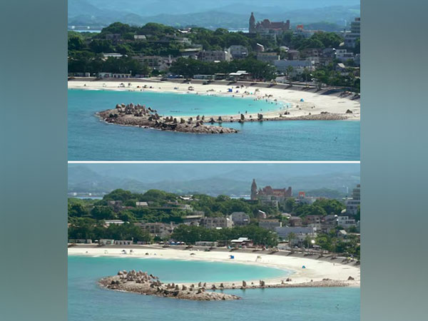 A combination of images taken from a fixed live video camera footage shows a beach immidiately after earthquake and after people evacuated following a tsunami warning in Japan (Image/Reuters)