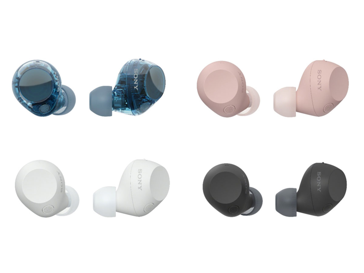 From top left in clockwise direction: WF-C710N in Glass Blue, Pink, Black and White