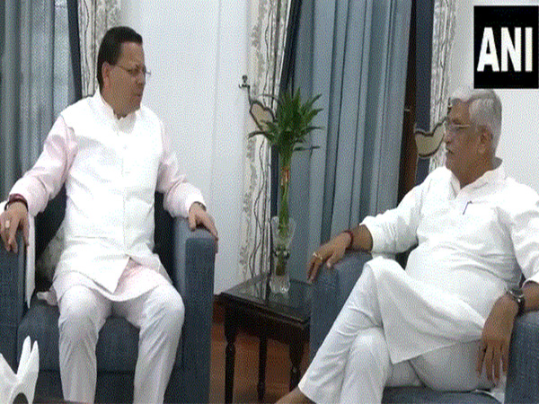 Union Minister Gajendra Singh Shekhawat meets Uttarakhand CM Pushkar Singh Dhami (Photo/ANI)