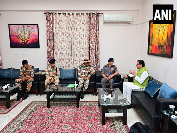 Uttarakhand CM Dhami holding a meeting with the officials of NDRF and ITBP (Photo/ANI)