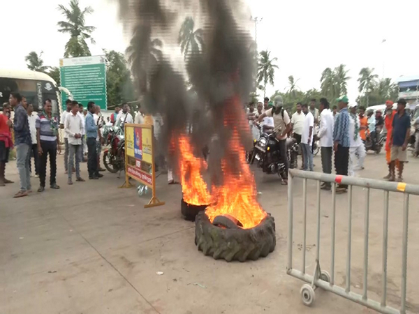 Tires set on fire during protest (Photo/ANI)