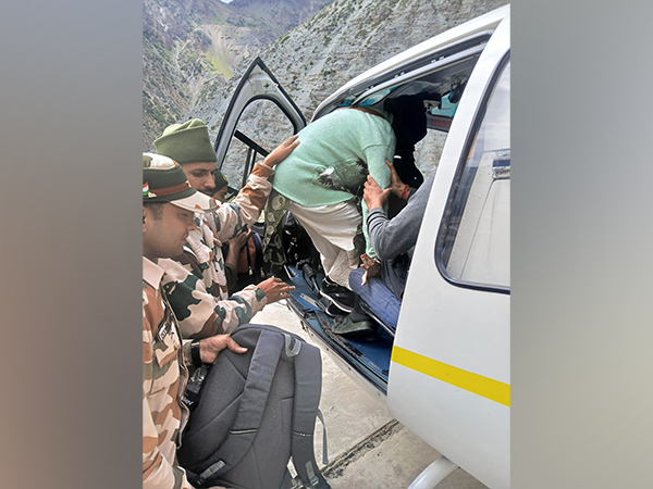 Civilians stranded at Gangotri evacuated by helicopter from Nelong to Harsil in Uttarkashi district. (Photo/ANI)