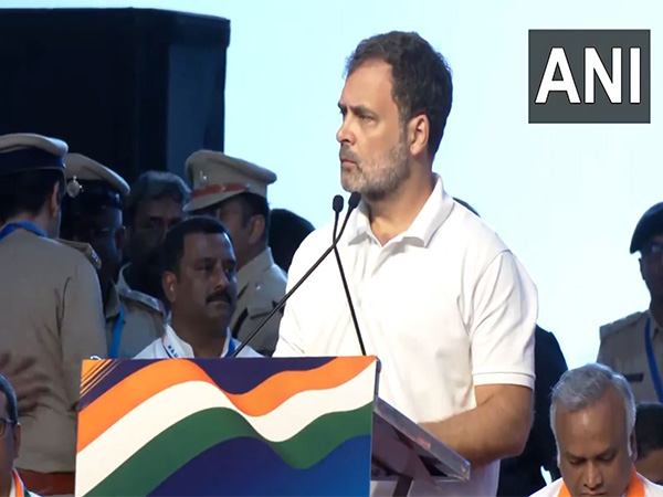 Leader of Opposition in the Lok Sabha, Rahul Gandhi, speaking at 'Vote Adhikaar Rally' in Bengaluru (Photo/ANI)