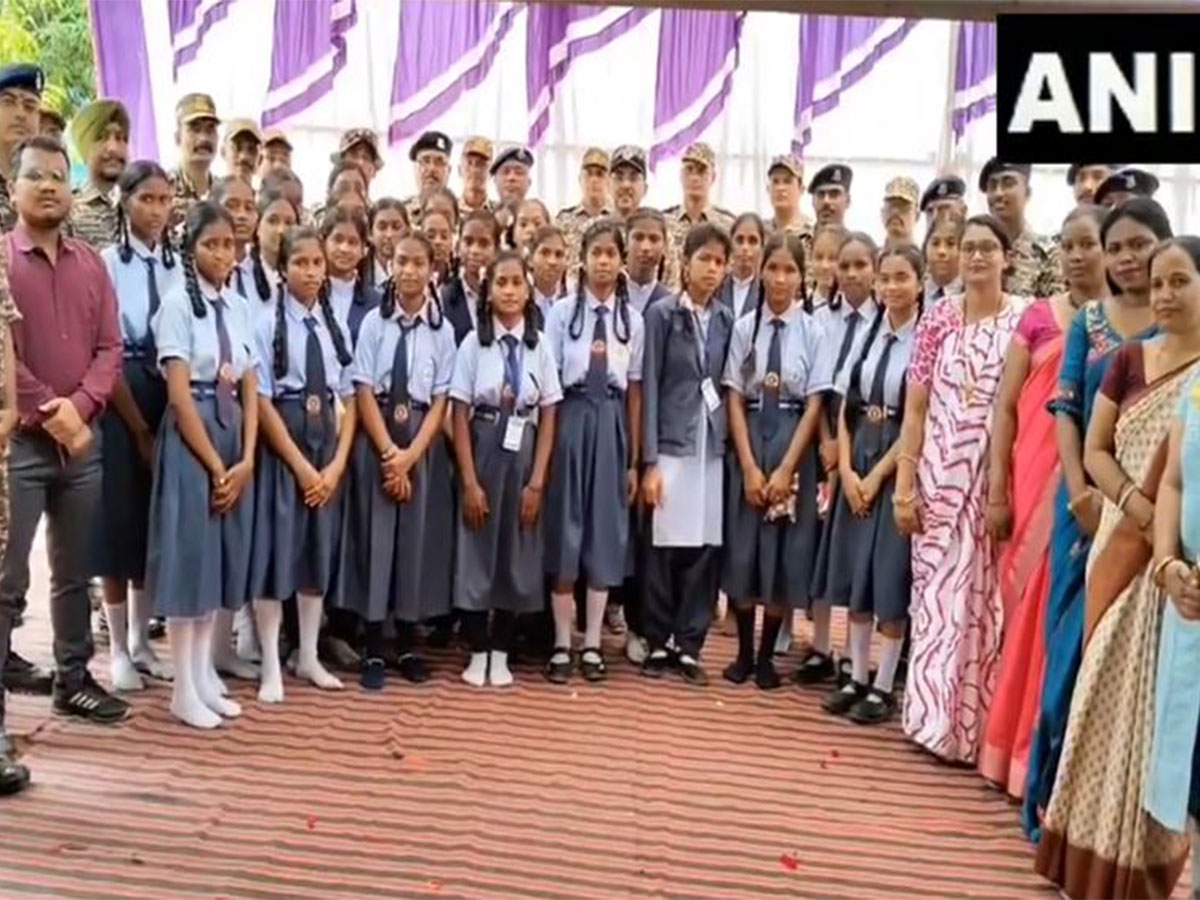 Women and girl students celebrated Raksha Bandhan with the security force personnel.  (Photo/ANI)