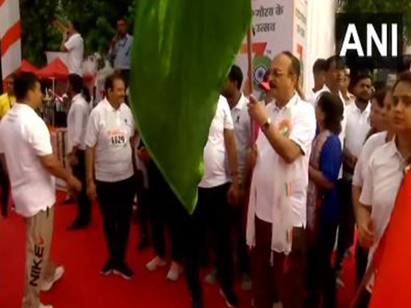 Delhi Minister Ashish Sood flags off 'Tiranga Run' from Thyagraj Stadium in Delhi on Sunday. (Photo/ANI)