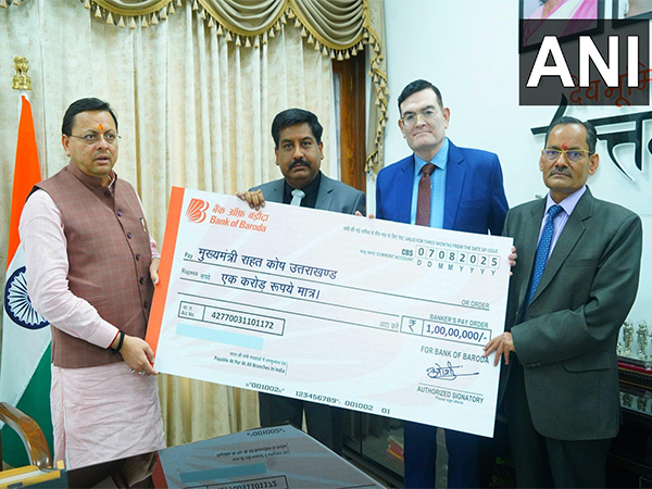 Delegation from Bank of Baroda with CM Pushkar Singh Dhami. (Photo/ANI)