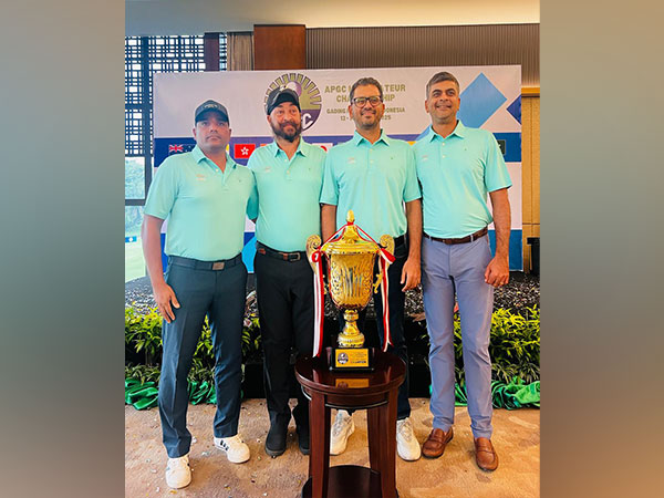 Indian golfers Col. Varoon Parmar (left to right), Simarjeet Singh, Arjun Singh and Ranjit Singh at the opening ceremony of the APGC Mid-Amateur Championship (Image: IGU)