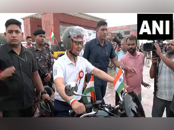 Union Minister Kiren Rijiju participating in 'Har Ghar Tiranga' Bike Rally held in Delhi on Tuesday (Photo/ANI)