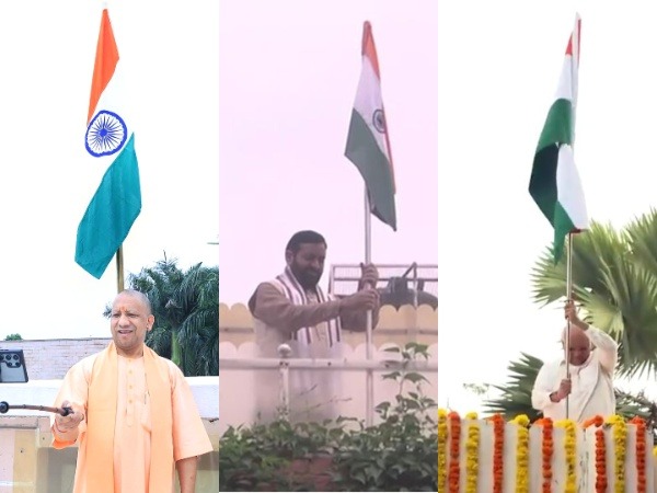 CMs Yogi Adityanath, Nayab Saini, Bhupendra Patel hoist tricolour (Photo/ANI)