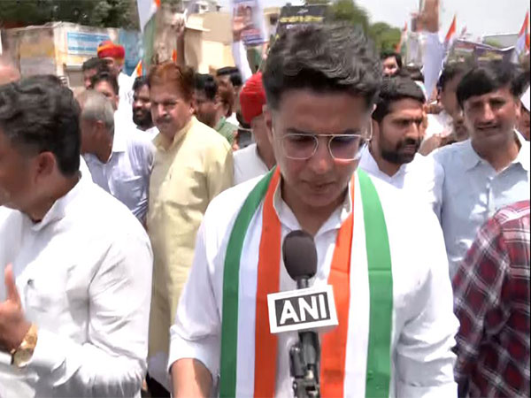 Congress leader Sachin Pilot at his party's protest rally in Rajasthan's Jaipur on Wednesday against 