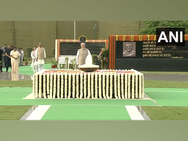 PM Modi pays floral tributes to Atal Bihari Vajpayee on his death anniversary at 'Sadaiv Atal' (Photo/ANI)