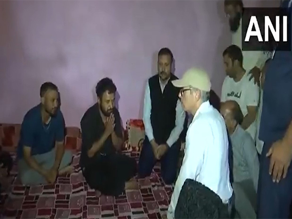 Omar Abdullah meets flash-flood affected families in Kishtwar (Photo/ANI)