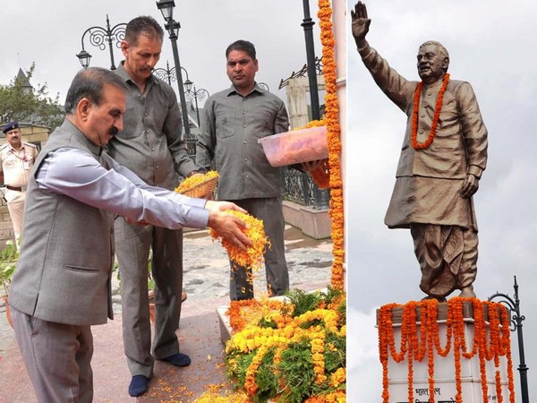 Himachal Pradesh Chief Minister SUkhvinder Singh Sukhu paying floral tributes to Atal Bihari Vajpayee's statue (Photo/X@SukhuSukhvinder)
